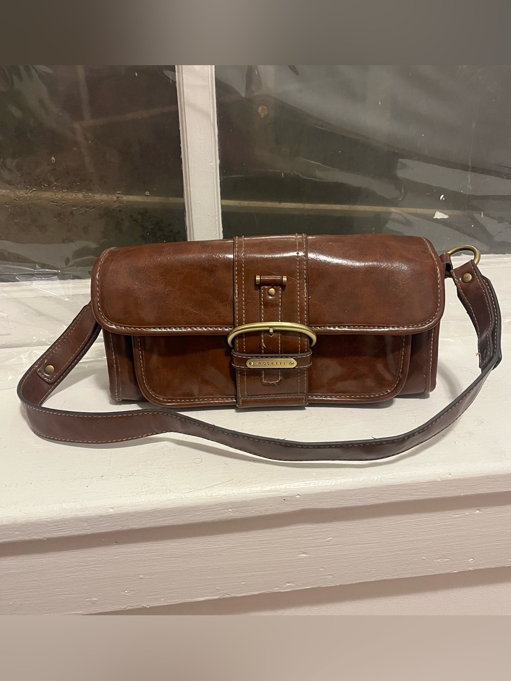Rosetti Chestnut Brown Leather Messenger Crossbody with Wallet